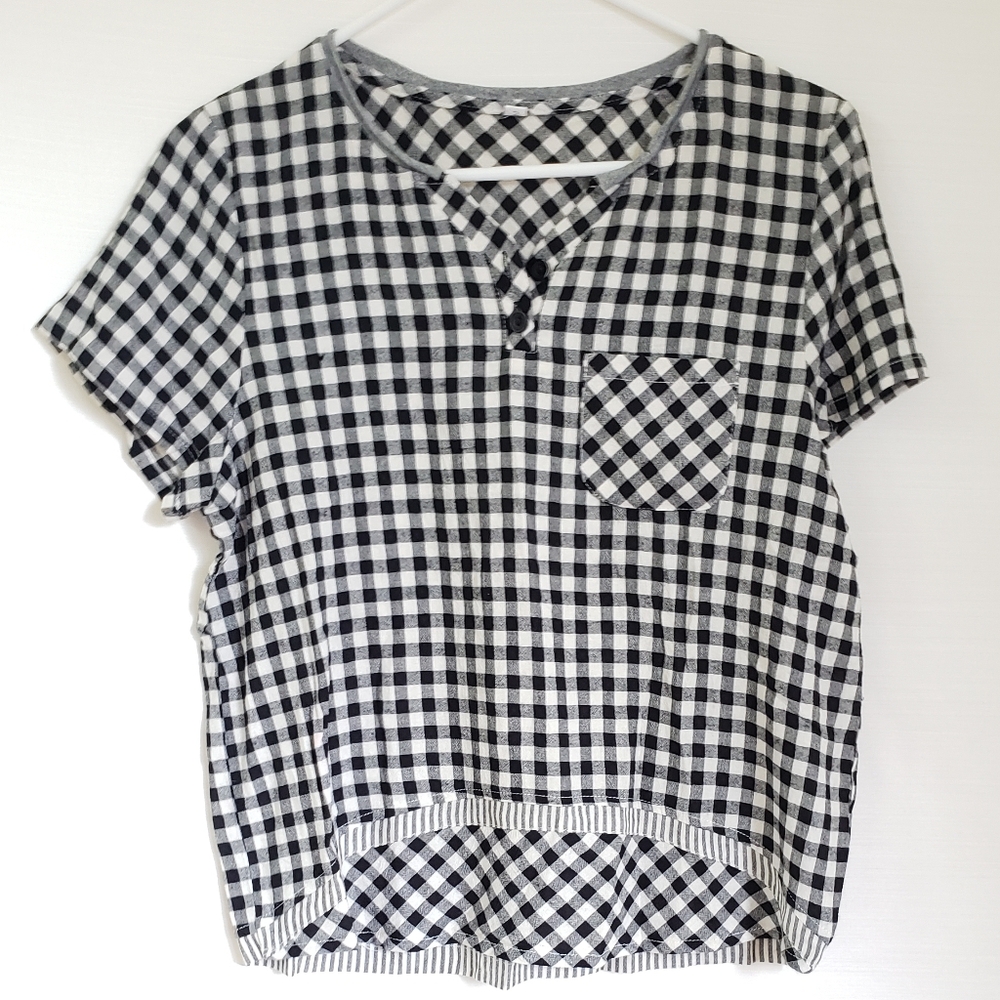 Rare VTG. Gingham Short Sleeve Summer Tops - Red & Black medium Womens - Picture 4 of 7